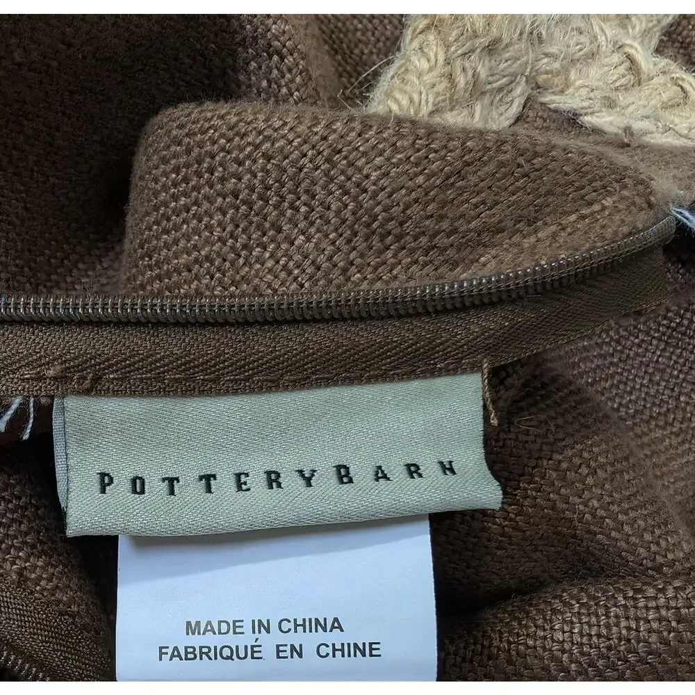 Pottery Barn Pillow Cover Brown Linen Tan Jute Trim 20 x 20 Throw Accent